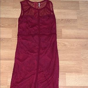 Burgundy lace and sheer dress